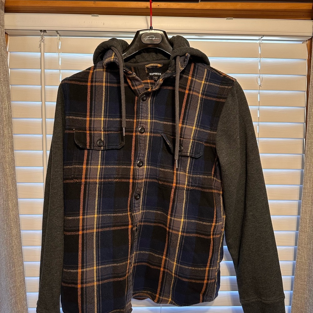 Express Plaid Button-Up Flannel Hoodie